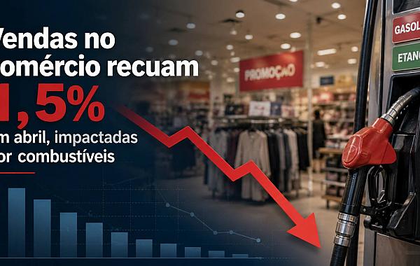 Vendas no comércio recuam 1,5% em abril, impactadas por combustíveis