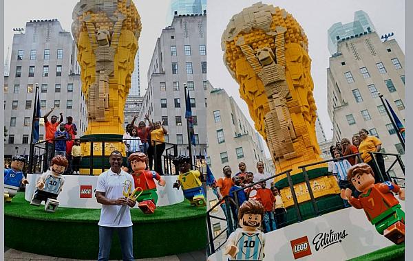 Taça gigante feita com mais de 1,3 milhão de peças LEGO vira atração em Nova York