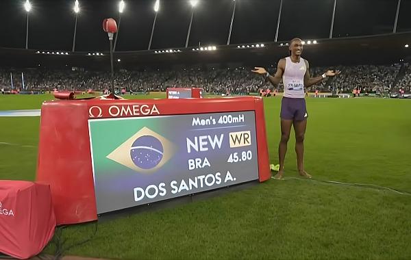 Alison dos Santos quebra recorde mundial dos 400m com barreiras